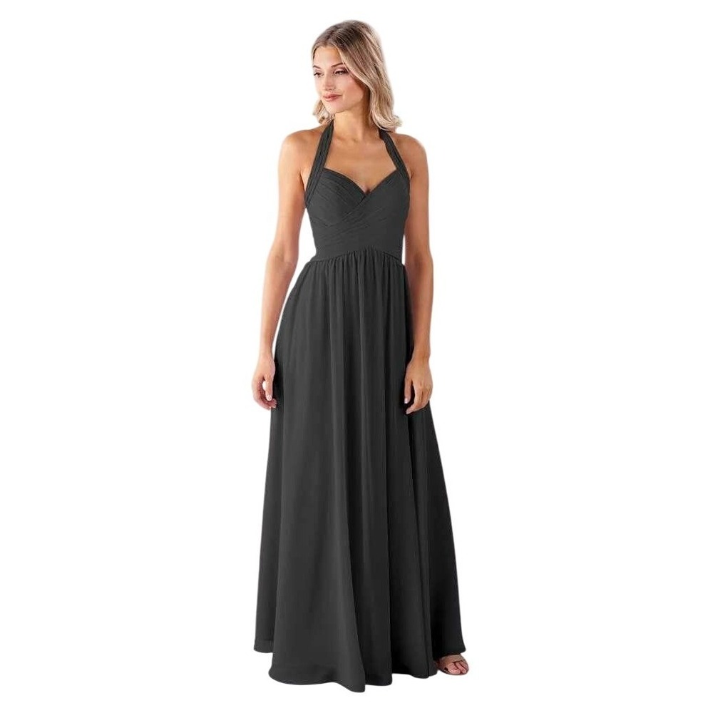 Kennedy Blue Ginger Ruched Halter Crisscross A-Line Midi Dress Charcoal Size 10